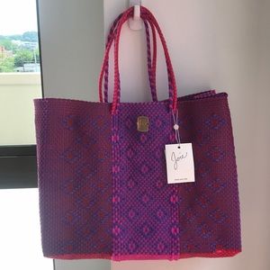 NWT Joie woven beach bag tote pink/purple